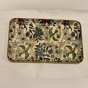 Vintage 1950’s floral with birds  Japan painted paper mache tray-Dresser jewelry